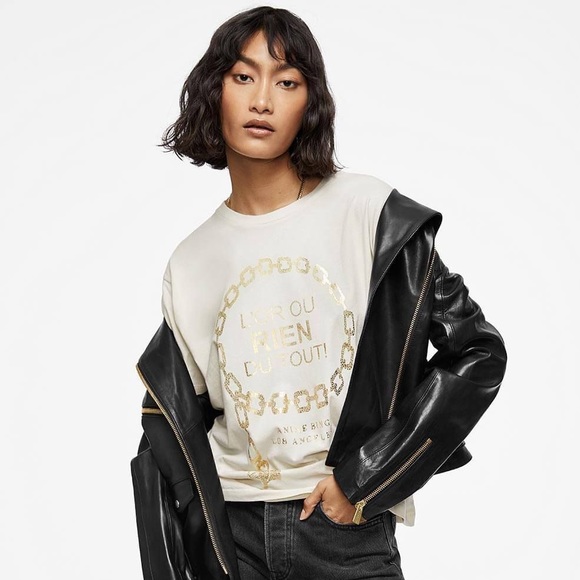 Anine Bing Ringo Tee in Goldie / Off white - Picture 1 of 10